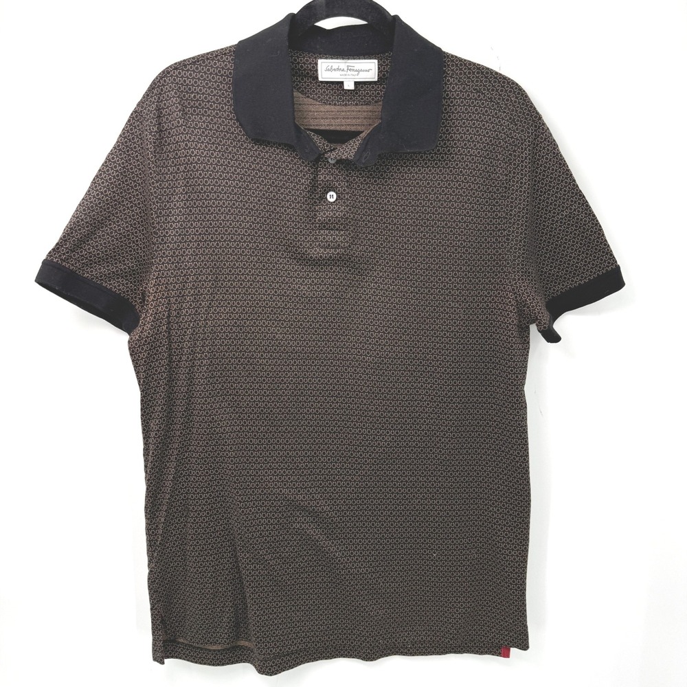 Salvatore Ferragamo Gancini Print Polo Shirt Mens L Luxury Preppy Designer Italy